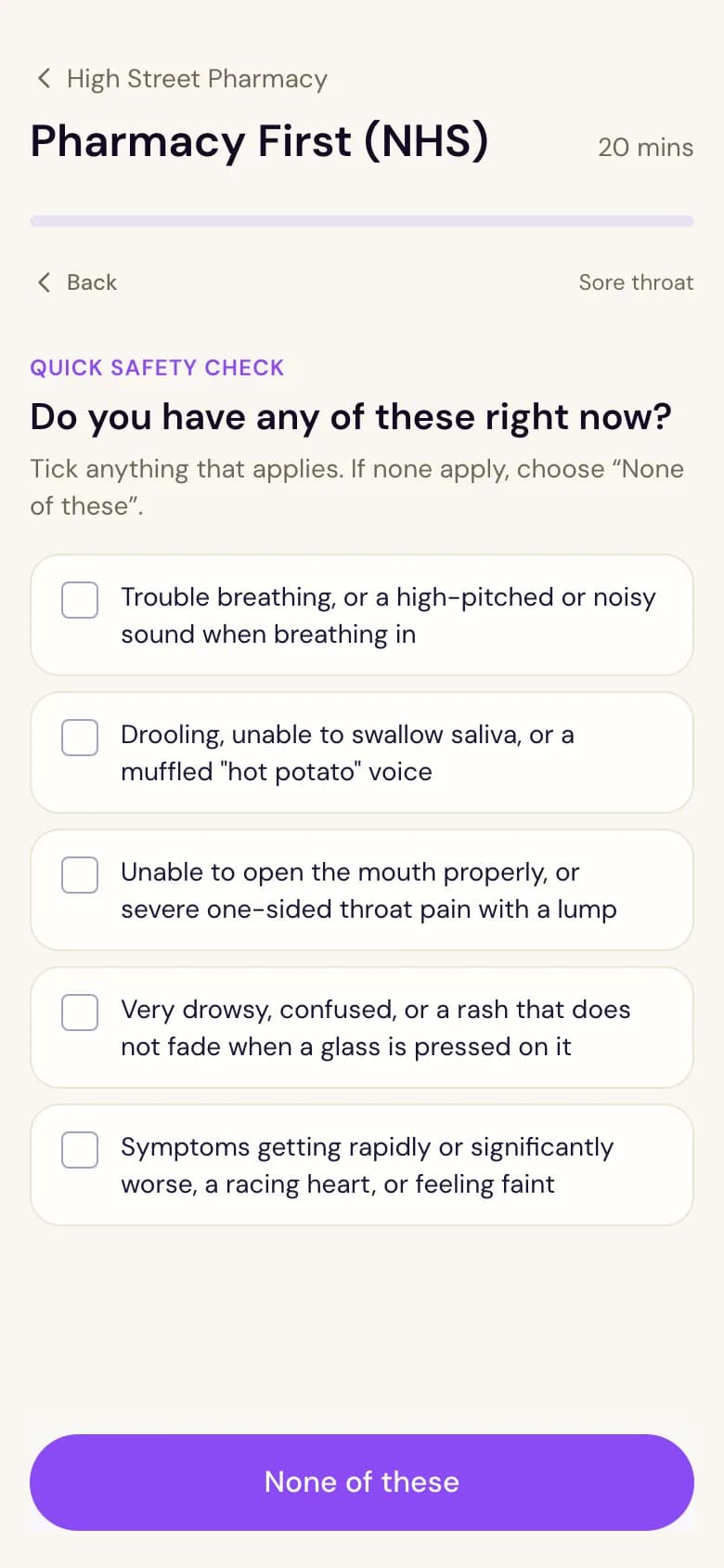 Pharmacy First pre-check: the red-flag safety check comes first